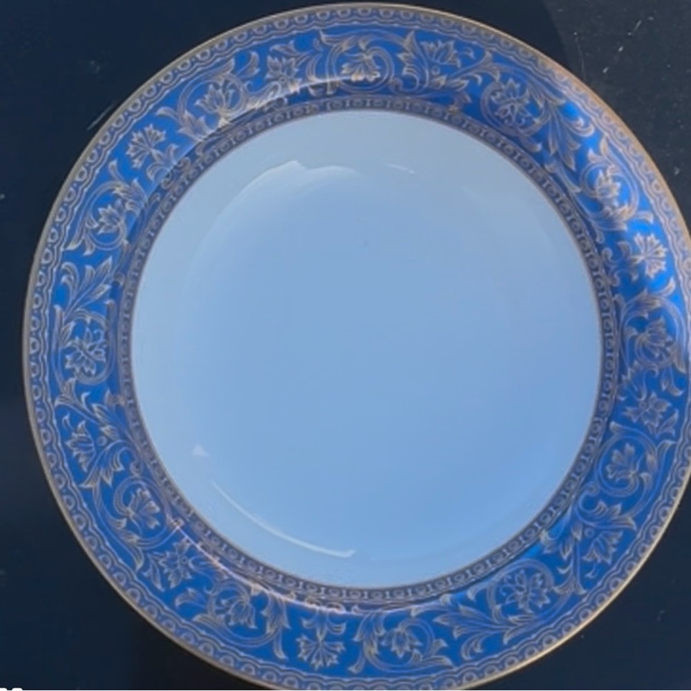 Vintage Regal Blue and Gold Dinnerware with Ornate Botanical Design